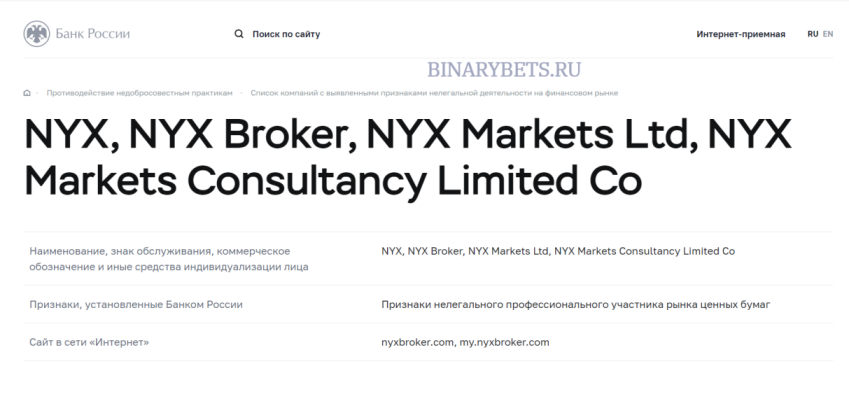 NYX Broker отзывы лохотрон